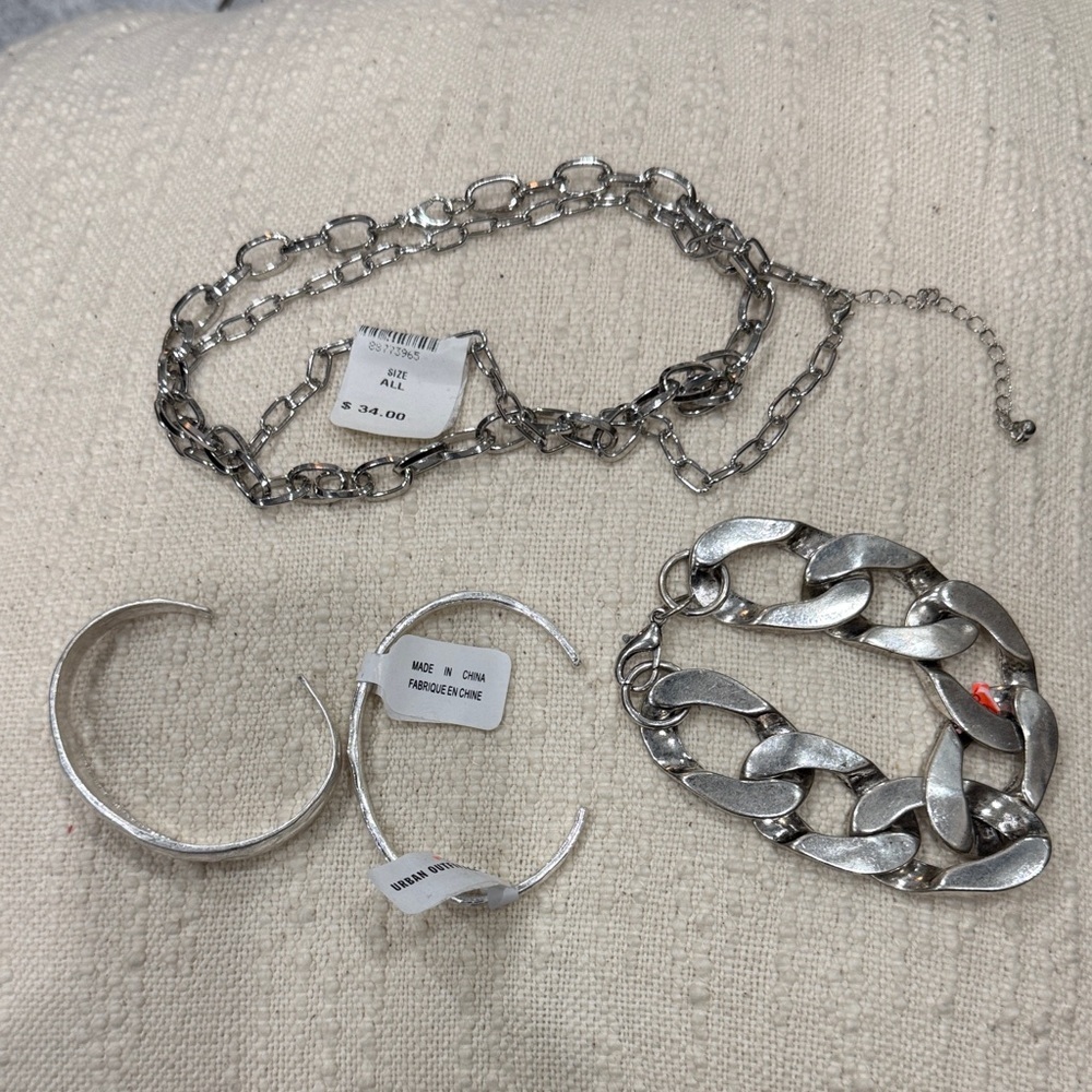 Silver tone Chain Bracelet and Necklace - bundle
